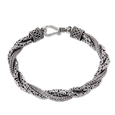 Handcrafted Triple Braid Sterling Silver Bracelet From Bali Sanca Batik Novica