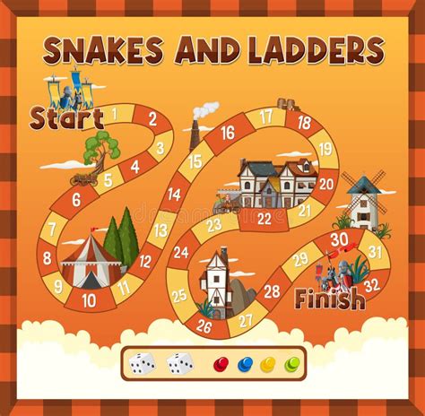 Snakes And Ladders Game Template Stock Vector Illustration Of Jolly