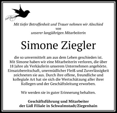 Traueranzeigen Von Simone Ziegler Trauer Hna De