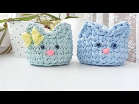 Корзинка Кошечка (Котик)из трикотажной пряжи 8,5*6 см - YouTube