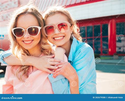 Two Young Beautiful Smiling Hipster Female Stock Photo Image Of