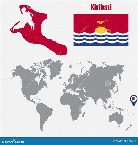 Kiribati Map On A World Map With Flag And Map Pointer Vector