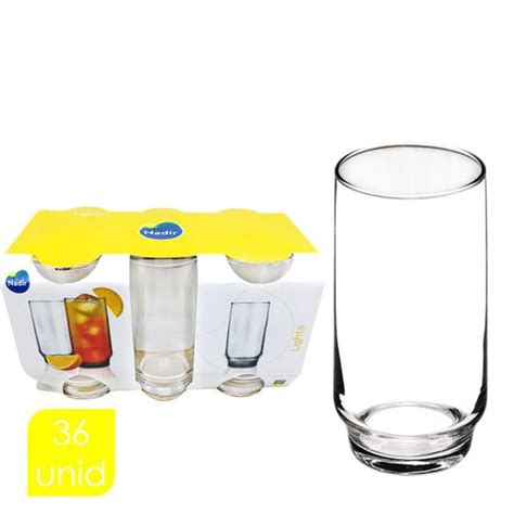 Jogo Copo Lights Agua Suco Vidro Long Drink 300ml 36 Unid Nadir