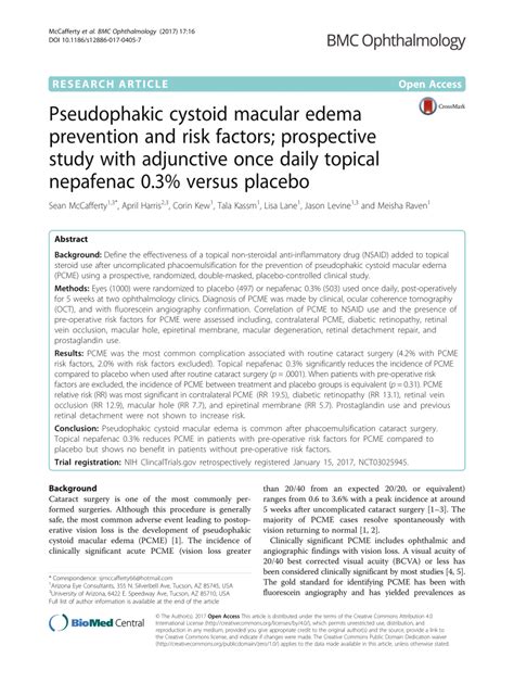 PDF Pseudophakic Cystoid Macular Edema Prevention And Risk Factors