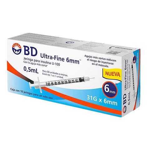 Jeringa BD Ultra Fine Para Insulina 0 5ml 31G X 6mm Caja C 10 Pzas