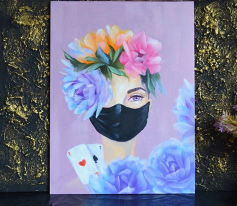 Masked Girl Original Oil Painting Artwork Wall Art | Etsy