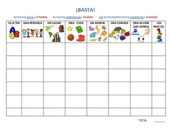 Basta (Scattergories) game for Spanish class by Terena Coon | TpT