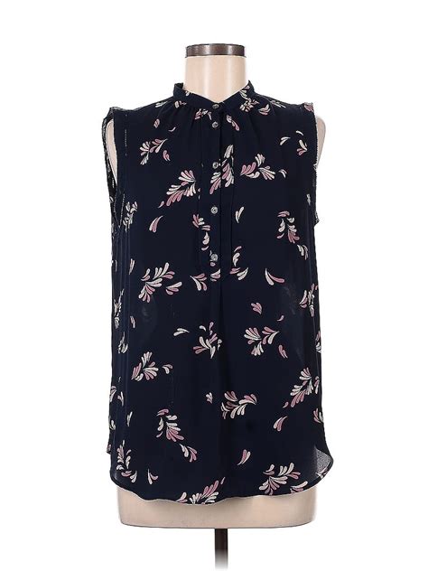 Ann Taylor Factory 100 Polyester Floral Black Sleeveless Blouse Size M