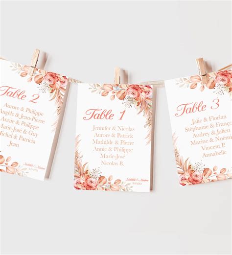 Carte Pour Plan De Table Mariage Terracotta Option Personnalisation