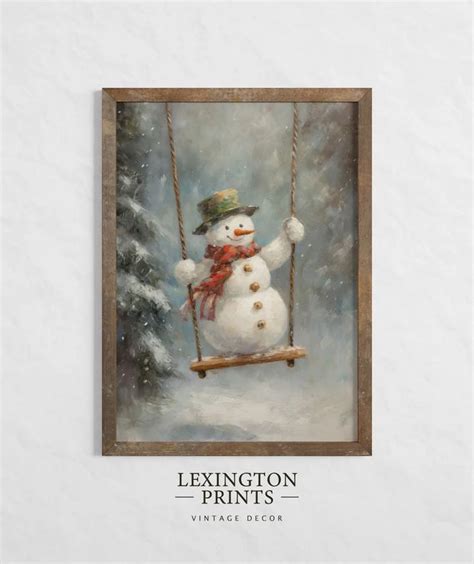 Swinging Snowman Decor Printable Christmas Wall Art Snowman Etsy