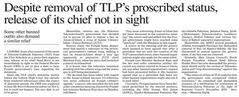 Dawn Epaper Nov 09 2021 Despite Removal Of Tlp`s Proscribed Status