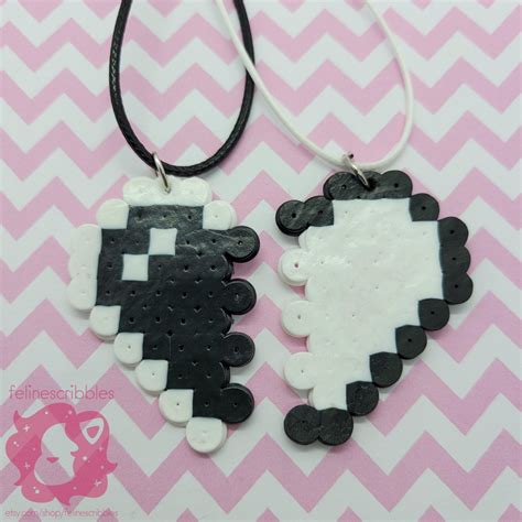 8bit Pixel Perler Bead Matching Couples Heart Halves Lovecore Etsy