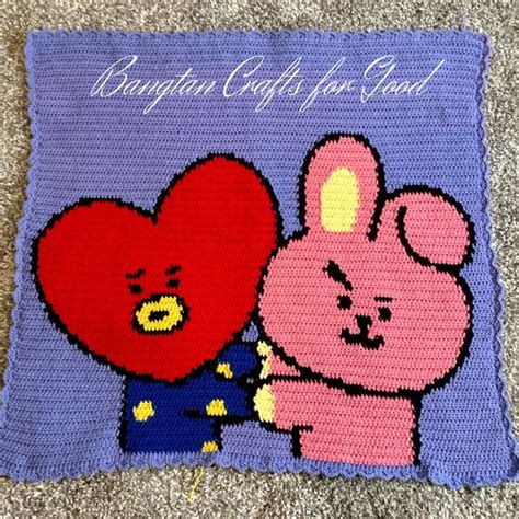 BTS BT21 Crocheted Throw Blanket Tata X Cooky V Taehyung X Etsy