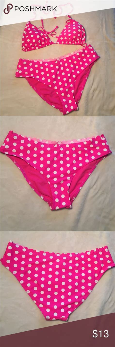 NWT BONGO Pink Scallop Polka Dot Bikini Size M Pink Scallop Polka