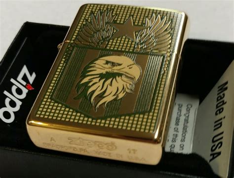 Zippo Lighter Eagle Flag High Polish Brass Engraved New In Box Rare