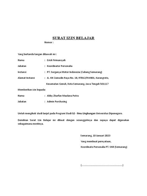 Contoh Surat Izin Belajar Pdf