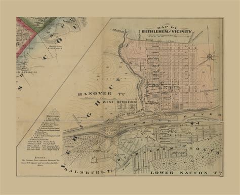 Bethlehem 1865 Old Town Map With Homeowner Names Lower Saucon