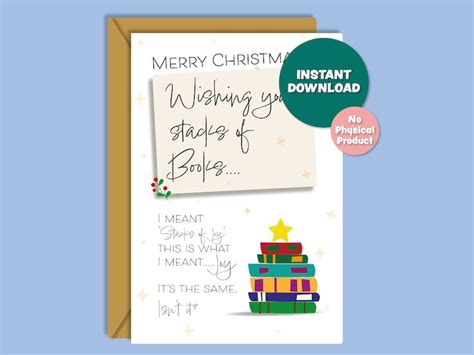 Merry Christmas Holiday Printable Card For Book Lovers And Librarians