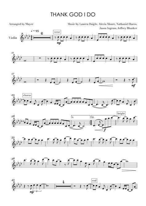 Thank God I Do Arr Slayer Sheet Music Lauren Daigle Violin Solo