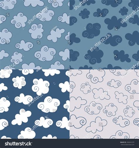 Cute Clouds Seamless Pattern Set Stock Vector Royalty Free 200041679