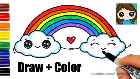 How To Draw A Rainbow And Clouds Easy Drawing And Coloring For Kids ...