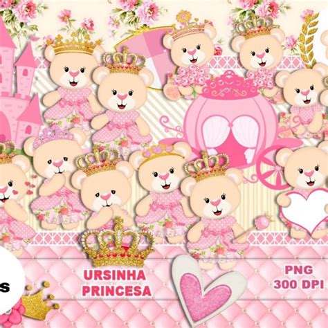 Kit Digital Ursinha Princesa Rosa Elo Produtos Especiais