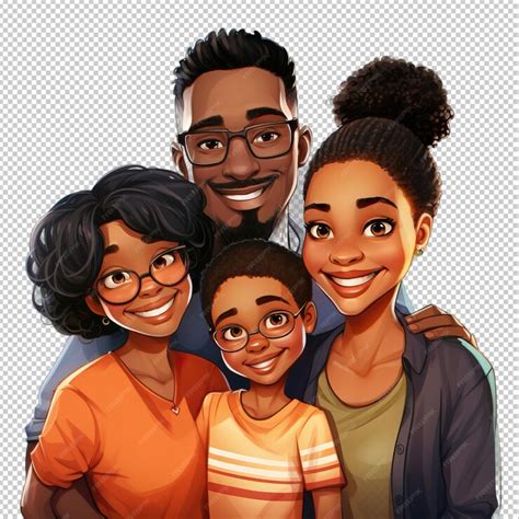 Premium PSD | Black family drawing 3d cartoon style transparent ...