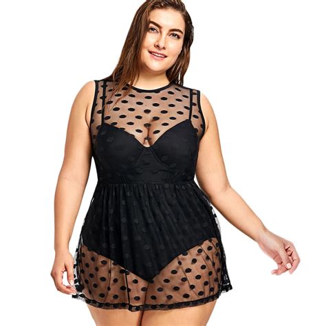 Rosegal Plus Size Swimwear Polka Dot One Piece Swimsuit Retro Swimsuit