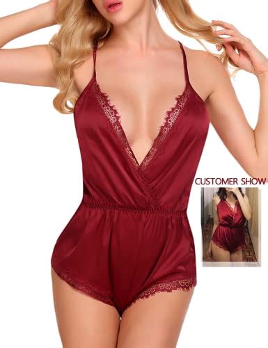 Adome Negligee Lingerie Women Lingerie Bodysuit V Neck Teddy Lace