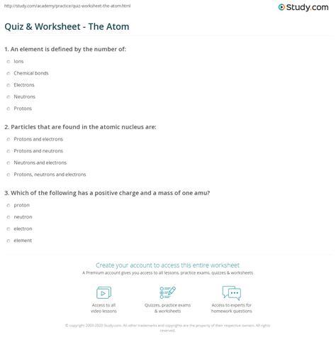 Quiz & Worksheet - The Atom | Study.com