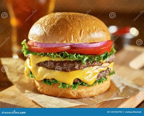 Double Cheeseburger On Brioche Bun Stock Image Image Of Beef