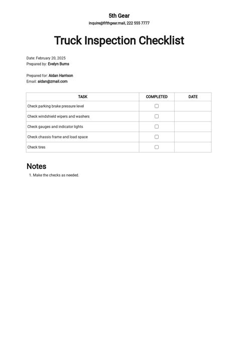 Truck Inspection Checklist Template