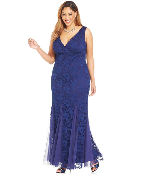 Xscape Plus Size Lace Chiffon Pleat Gown In Blue Lyst