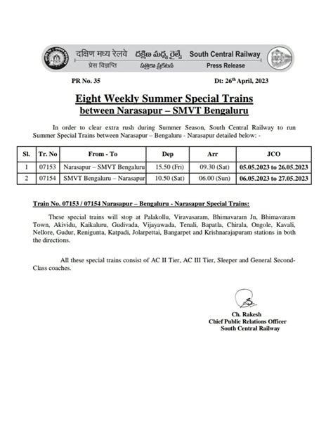 South Central Railway On Twitter Eight Weekly Summer Special Trains