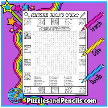 Positive Affirmations Word Search Puzzle With Coloring Search Color