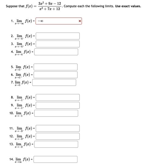 Solved Suppose That F X X2 7x 123x2 9x−12 Compute Each The