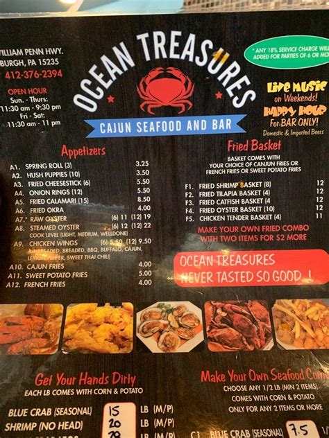 Menu At Ocean Treasures Restaurant Pittsburgh William Penn Hwy