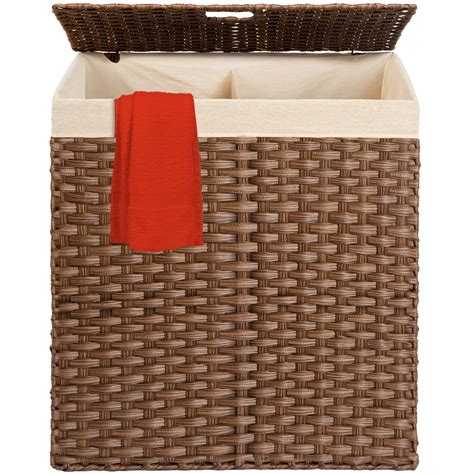 Best Choice Products Wicker Double Laundry Hamper Divided Storage