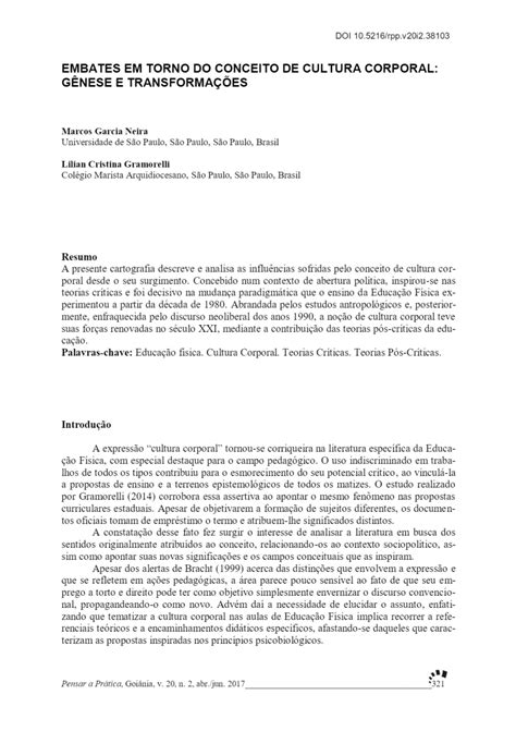 PDF EMBATES EM TORNO DO CONCEITO DE CULTURA CORPORAL GÊNESE E