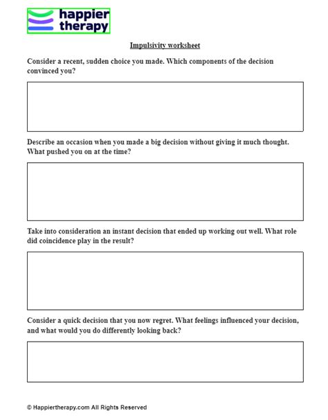 Impulsivity Worksheet HappierTHERAPY Worksheets Library