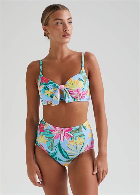 Multicoloured Tropical Floral High Waisted Bikini Bottoms Matalan