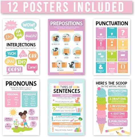 Hadley Designs 12 Colorful Parts Of Speech Posters For Classroom