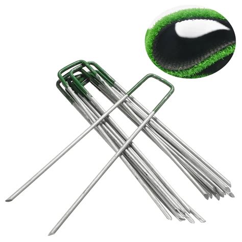 10pcs Green Artificial Grass Turf U Shape Pins Metal Galvanised Pegs