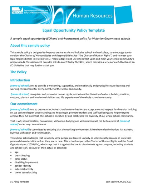 Equal Opportunities Policy Template