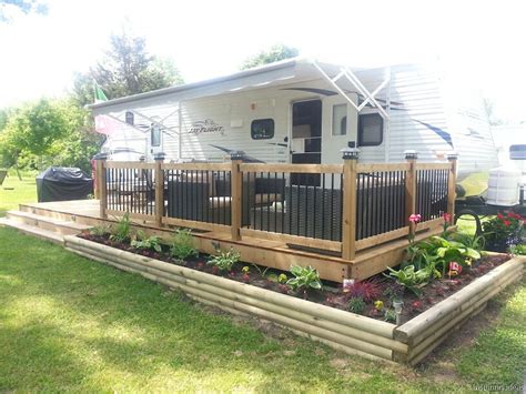 Clever Rv Living Ideas And Tips0043 Outdoor Living Deck Campsite Decorating Trailer Deck