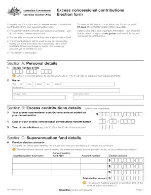 Excess Non Concessional Contributions Election Form Fill Online