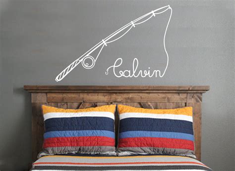 Fishing Wall Decal With Name Fishing Pole Fishing Theme Etsy