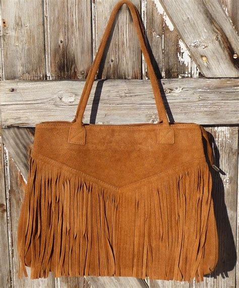 Sac Franges Hippie Chic Daim Croute De Cuir Camel Avec Franges Sac