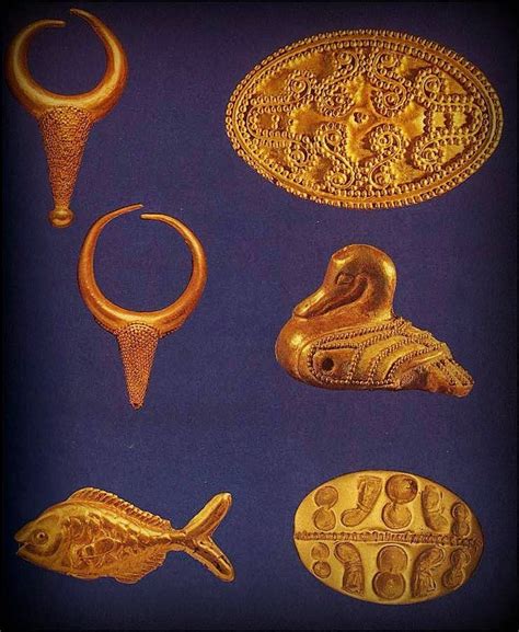 Minoan Jewelry Gold Earrings In The Form Of A Bulls Head With Dense