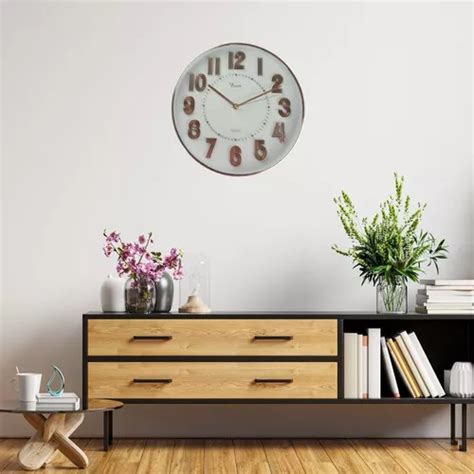 Reloj De Pared Essex Ca R Silencioso De Cm Con Fondo Dorado Rosa